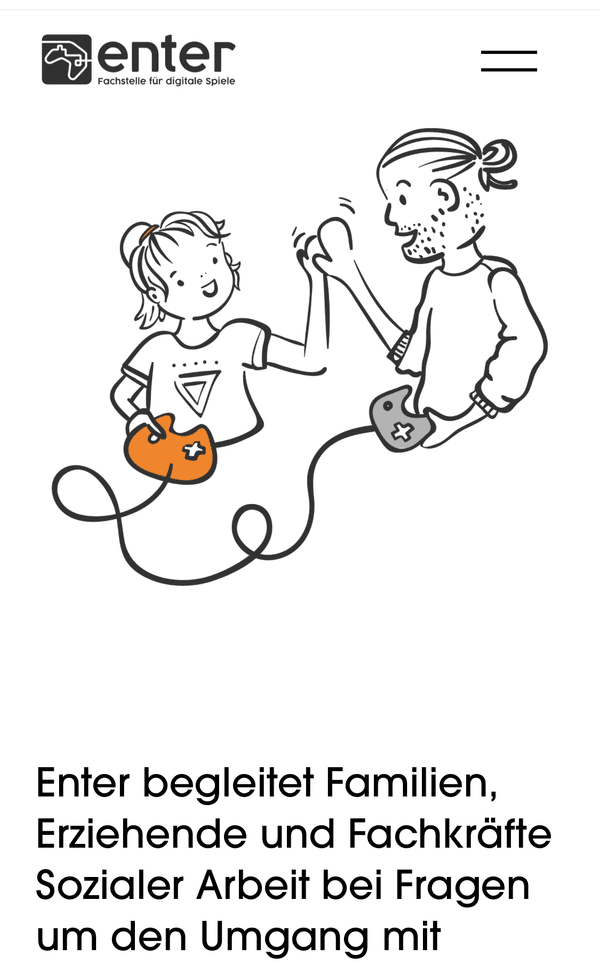 Illustration von einem Kind und einem Erwachsenen, die Videospiele spielen